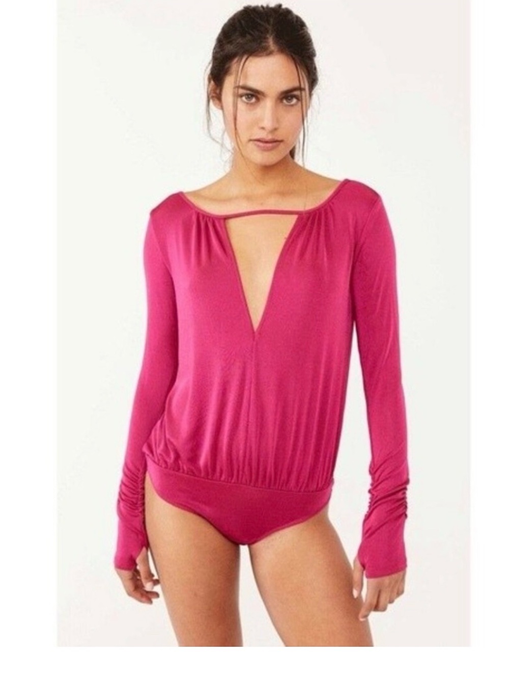 Free People Kaya Long Sleeve Bodysuit M Rose Hypnotic Ruched Y2K Boho